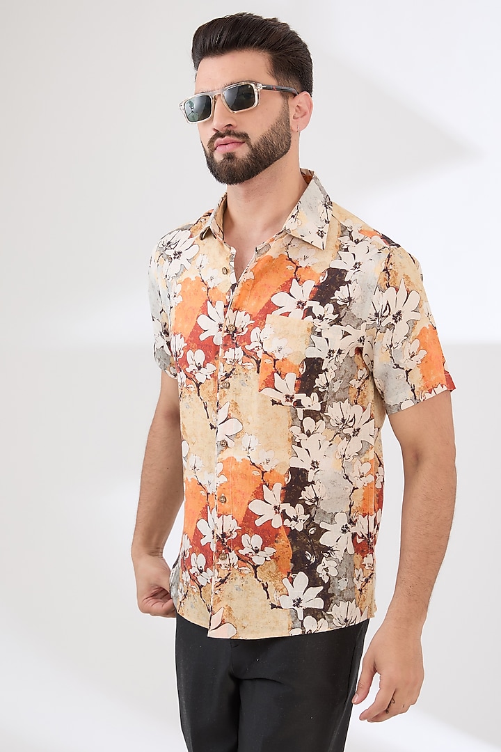 Multi-Colored Linen Digital Printed Party Wear Shirt by Linen Bloom Men at Pernia's Pop Up Shop