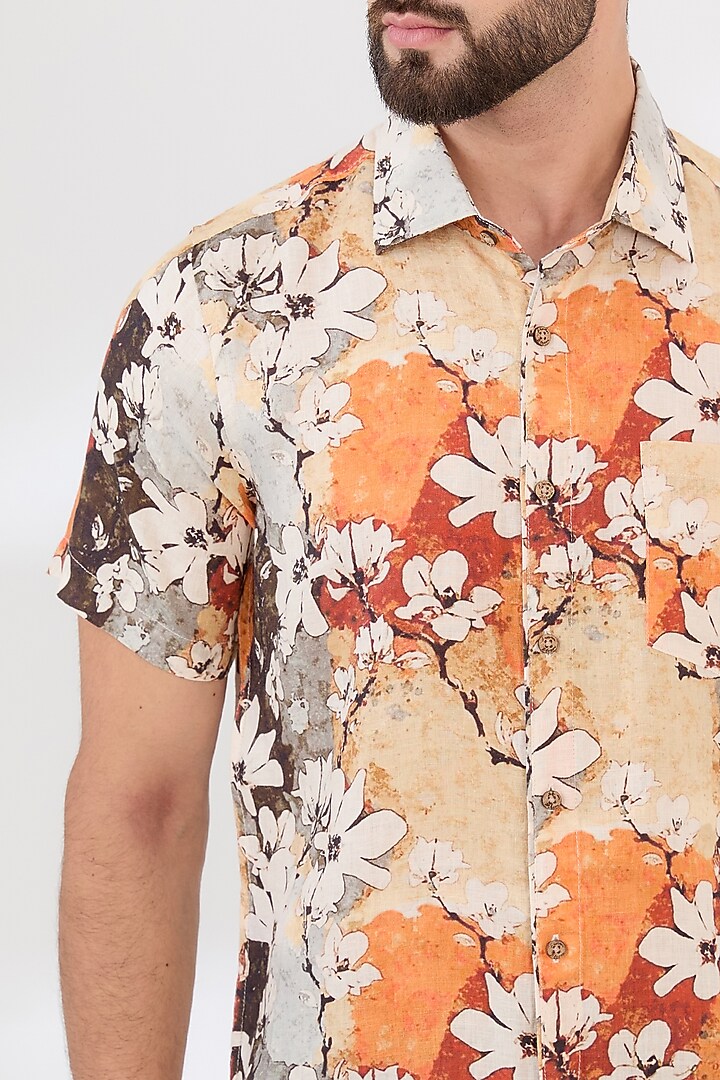 Multi-Colored Linen Digital Printed Party Wear Shirt by Linen Bloom Men at Pernia's Pop Up Shop