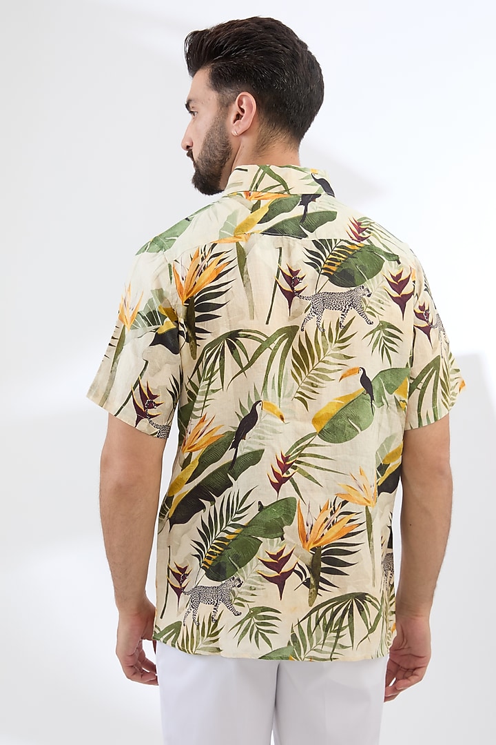Multi-Colored Pure Linen Printed Party Wear Shirt by Linen Bloom Men at Pernia's Pop Up Shop