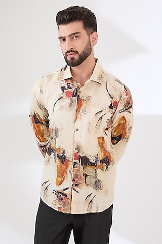Multi-Colored Linen Digital Printed Shirt by Linen Bloom Men