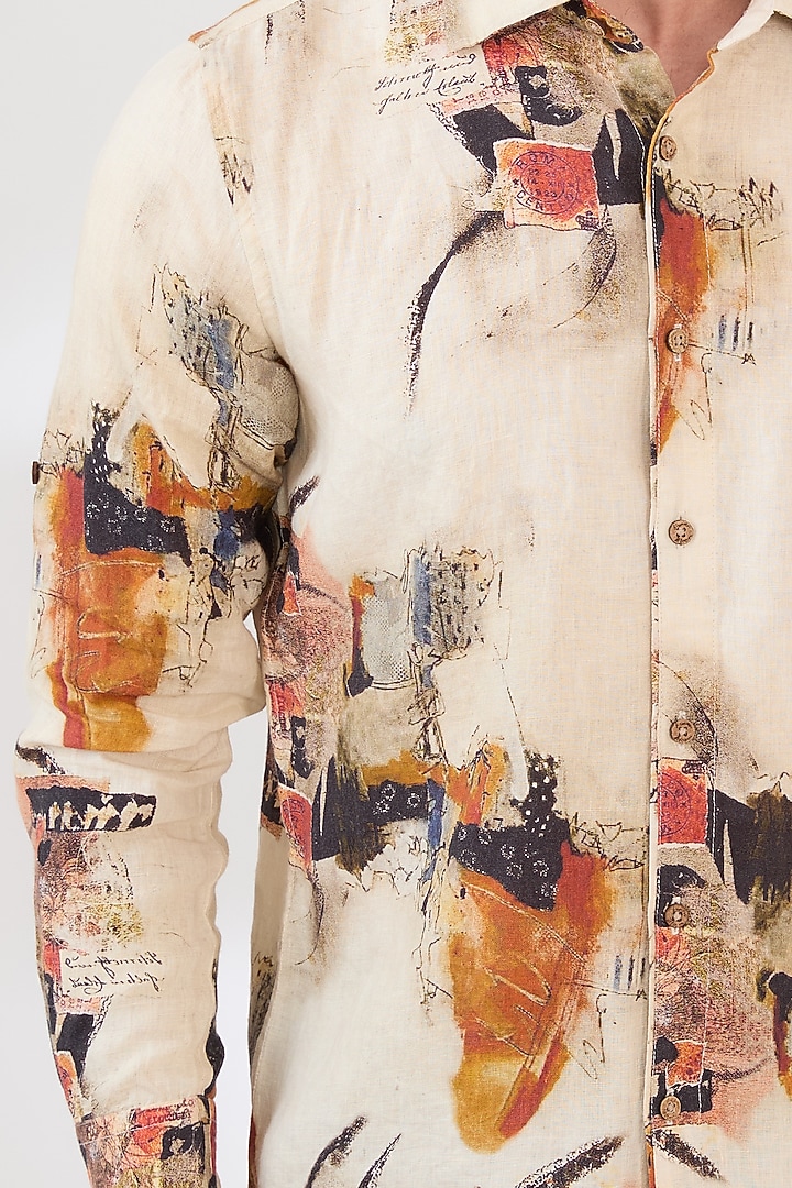 Multi-Colored Linen Digital Printed Party Wear Shirt by Linen Bloom Men at Pernia's Pop Up Shop