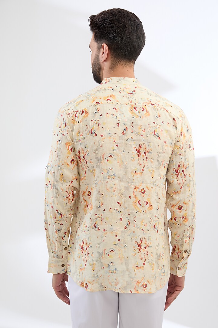 Multi-Colored Pure Linen Printed Party Wear Shirt by Linen Bloom Men at Pernia's Pop Up Shop