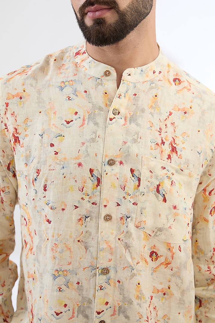 Multi-Colored Pure Linen Printed Party Wear Shirt by Linen Bloom Men at Pernia's Pop Up Shop