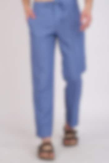 Blue Denim Chambray Pants by Linen Bloom Men
