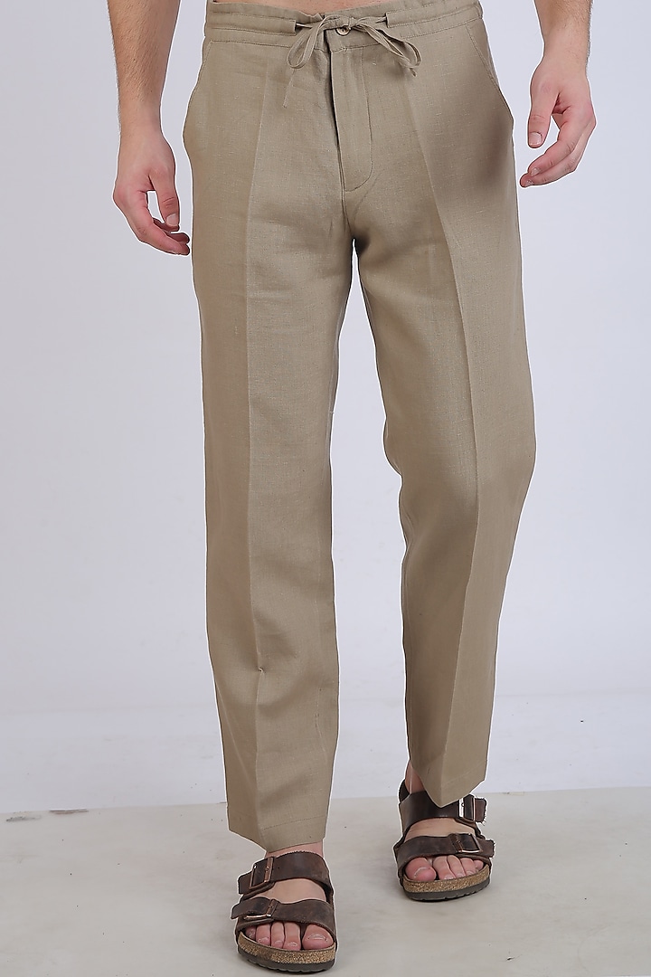Khaki Linen Pants by Linen Bloom Men