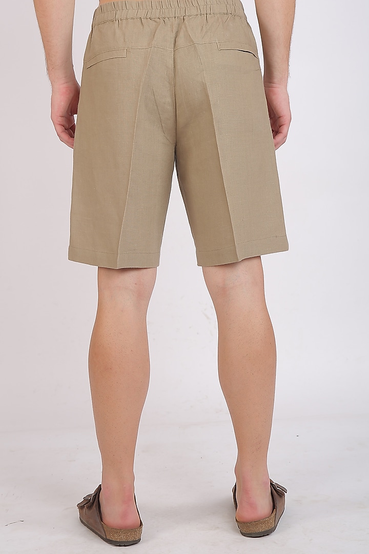 Khaki Pure Linen Shorts by Linen Bloom Men at Pernia's Pop Up Shop