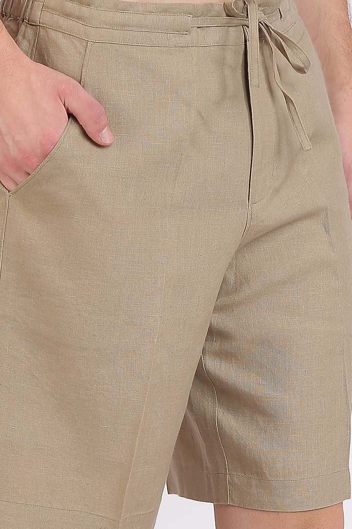 Khaki Pure Linen Shorts by Linen Bloom Men at Pernia's Pop Up Shop