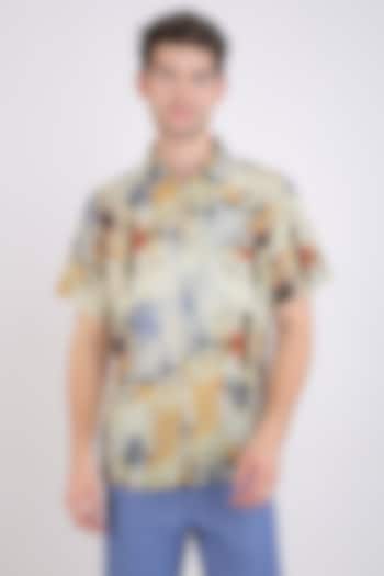 Beige Abstract Printed Shirt by Linen Bloom Men