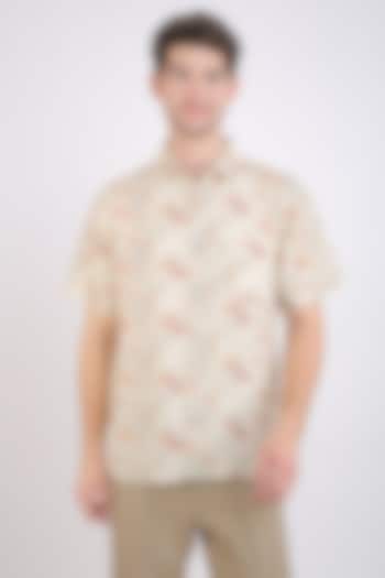 Beige Floral Printed Party Wear Shirt by Linen Bloom Men at Pernia's Pop Up Shop