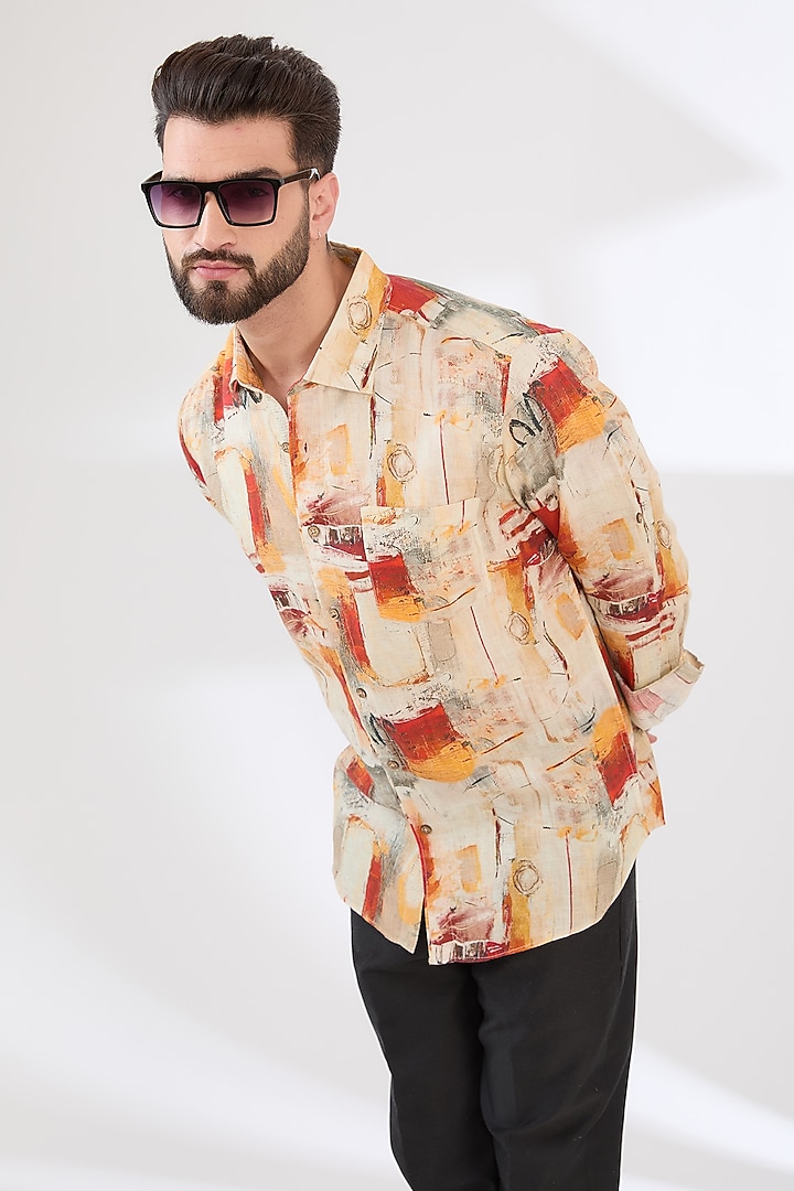 Multi-Colored Linen Printed Party Wear Shirt by Linen Bloom Men at Pernia's Pop Up Shop