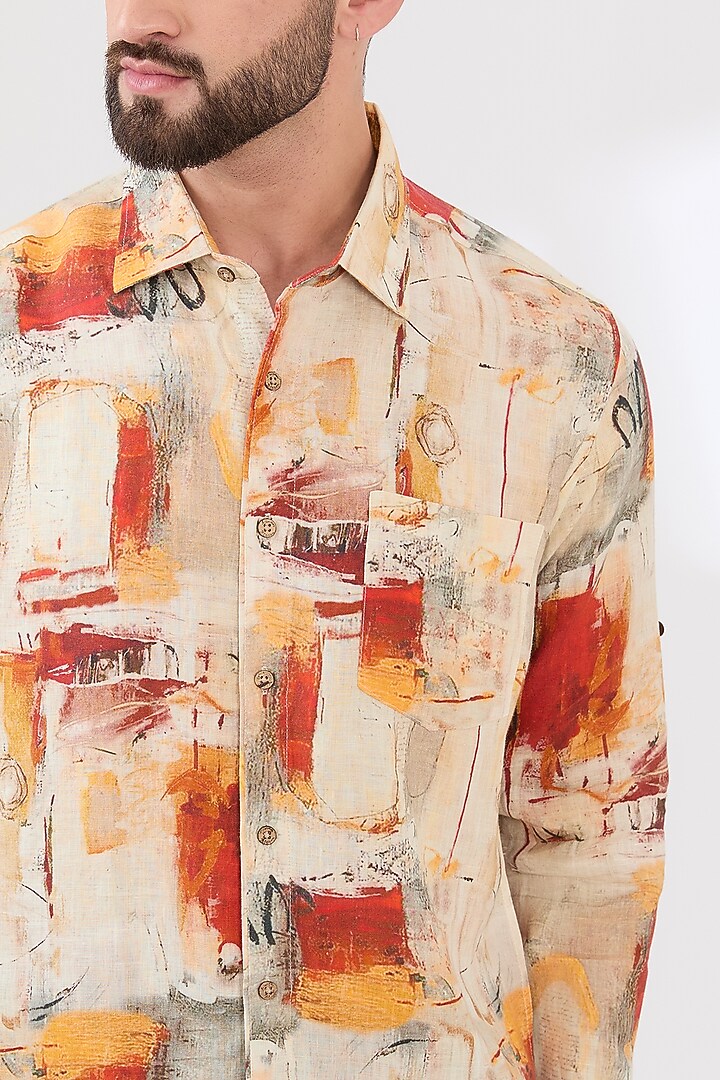Multi-Colored Linen Printed Party Wear Shirt by Linen Bloom Men at Pernia's Pop Up Shop