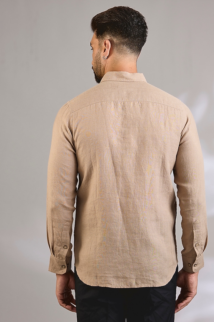 Khaki Linen Wedding Shirt by Linen Bloom Men at Pernia's Pop Up Shop