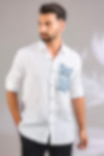 White Linen Party Wear Shirt by Linen Bloom Men at Pernia's Pop Up Shop