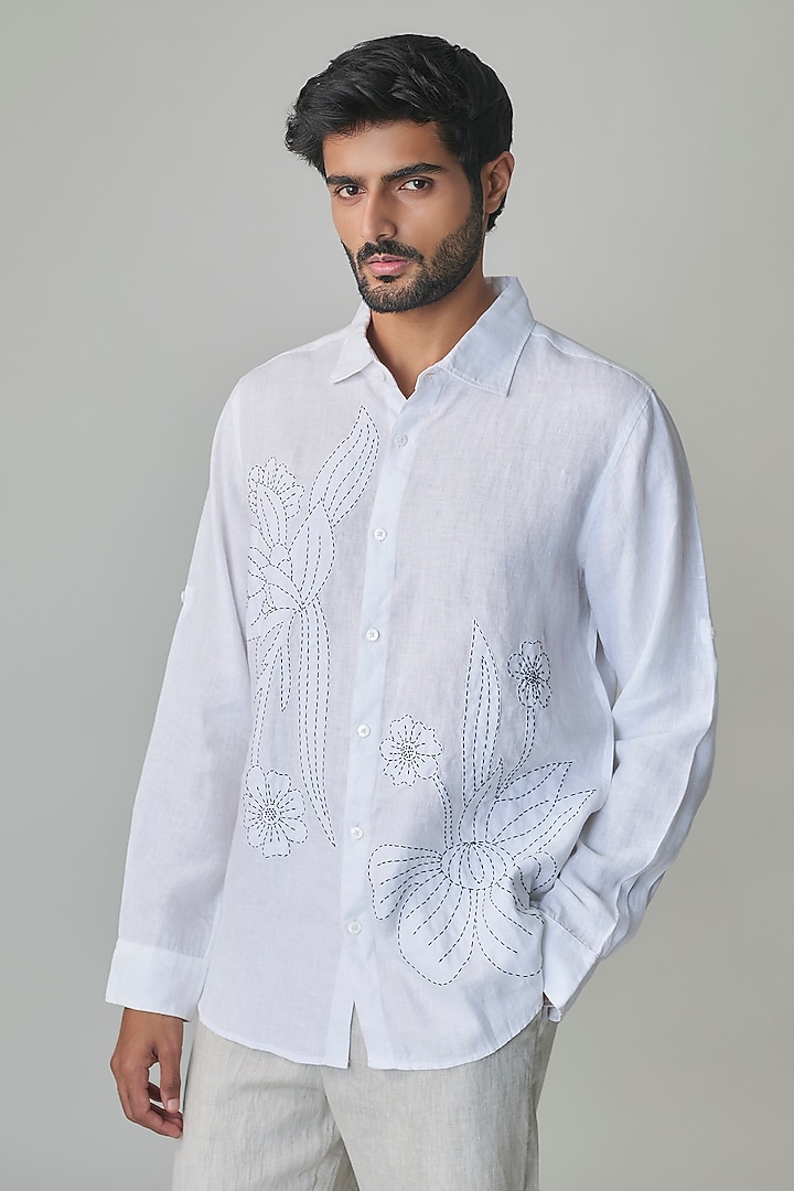 White Linen Wedding Shirt by Linen Bloom Men at Pernia's Pop Up Shop