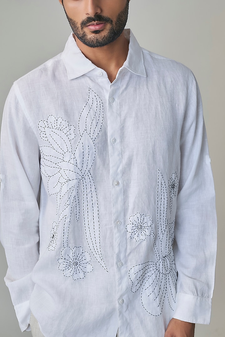 White Linen Wedding Shirt by Linen Bloom Men at Pernia's Pop Up Shop