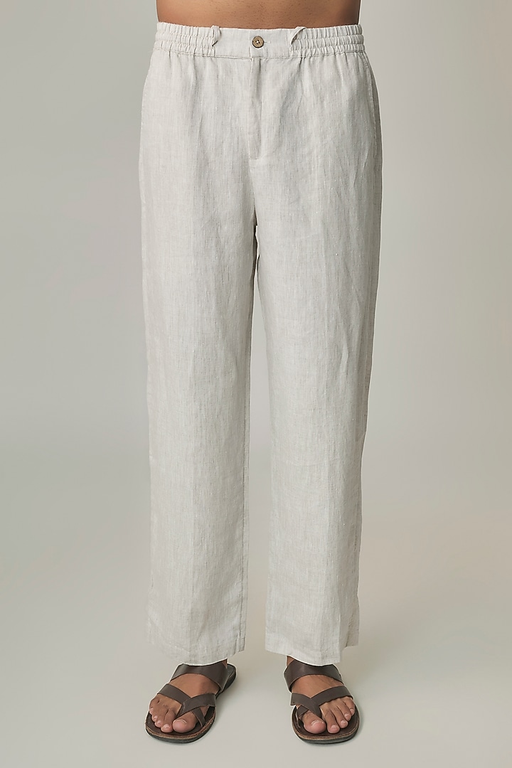 Light Beige Linen Trousers by Linen Bloom Men at Pernia's Pop Up Shop