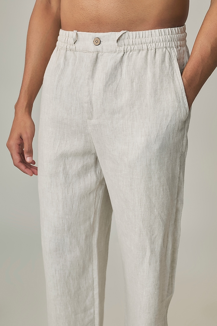 Light Beige Linen Trousers by Linen Bloom Men at Pernia's Pop Up Shop