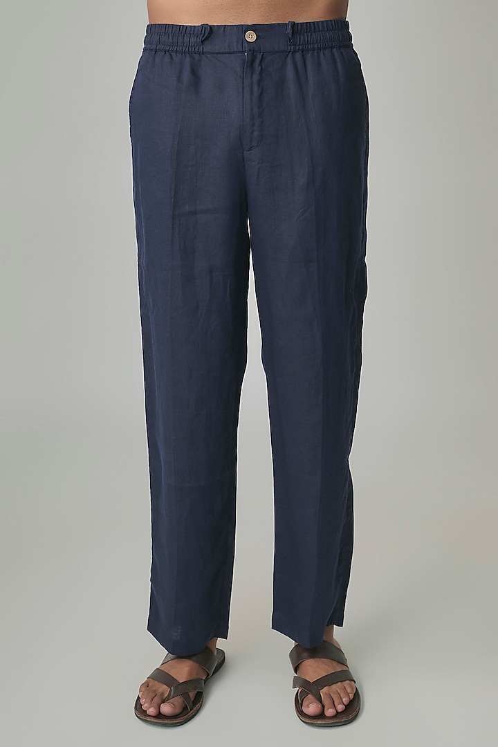 Navy Linen Trousers by Linen Bloom Men at Pernia's Pop Up Shop