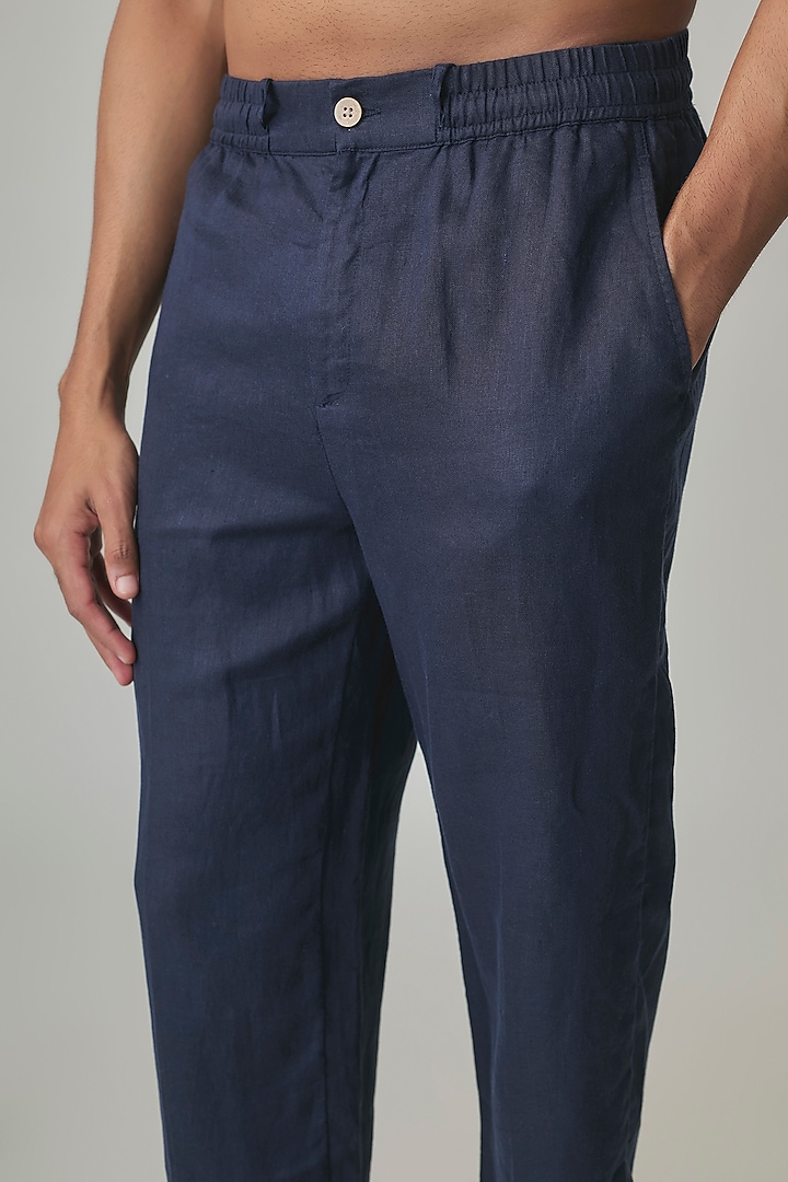 Navy Linen Trousers by Linen Bloom Men at Pernia's Pop Up Shop