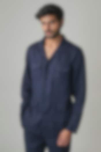 Navy Linen Jacket by Linen Bloom Men at Pernia's Pop Up Shop
