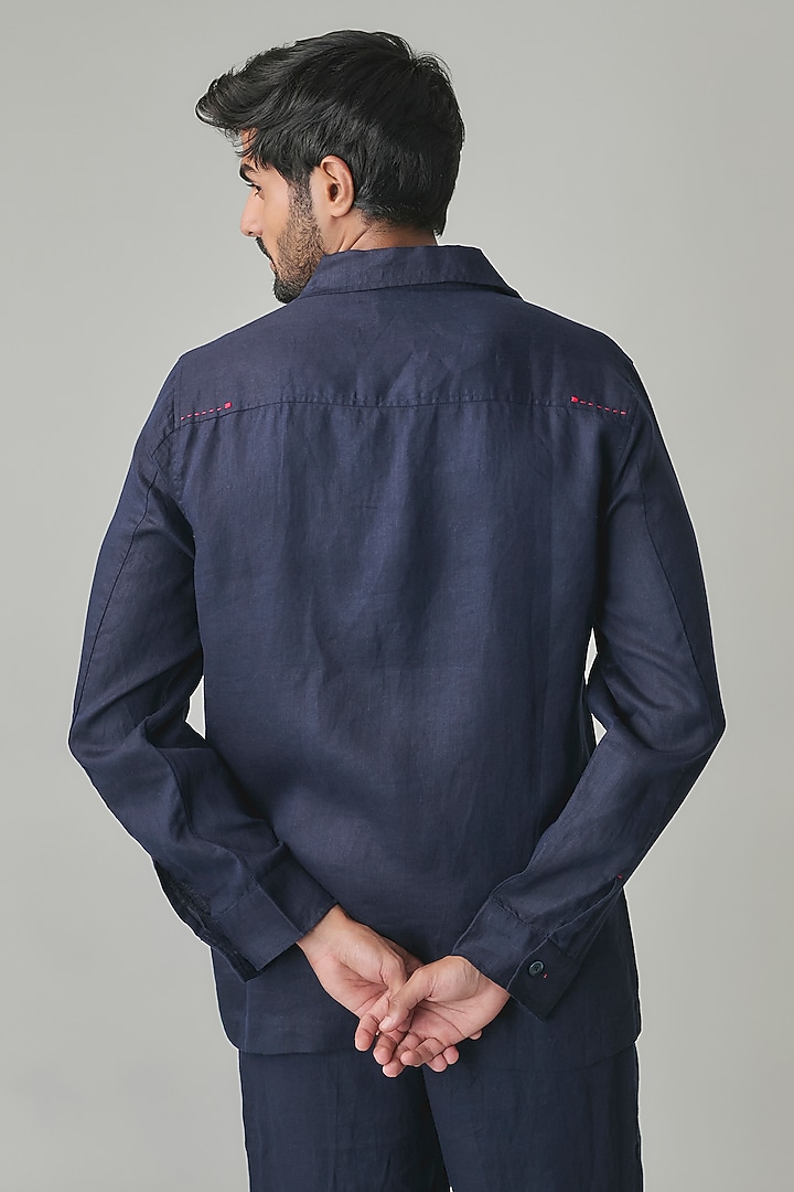 Navy Linen Jacket by Linen Bloom Men at Pernia's Pop Up Shop