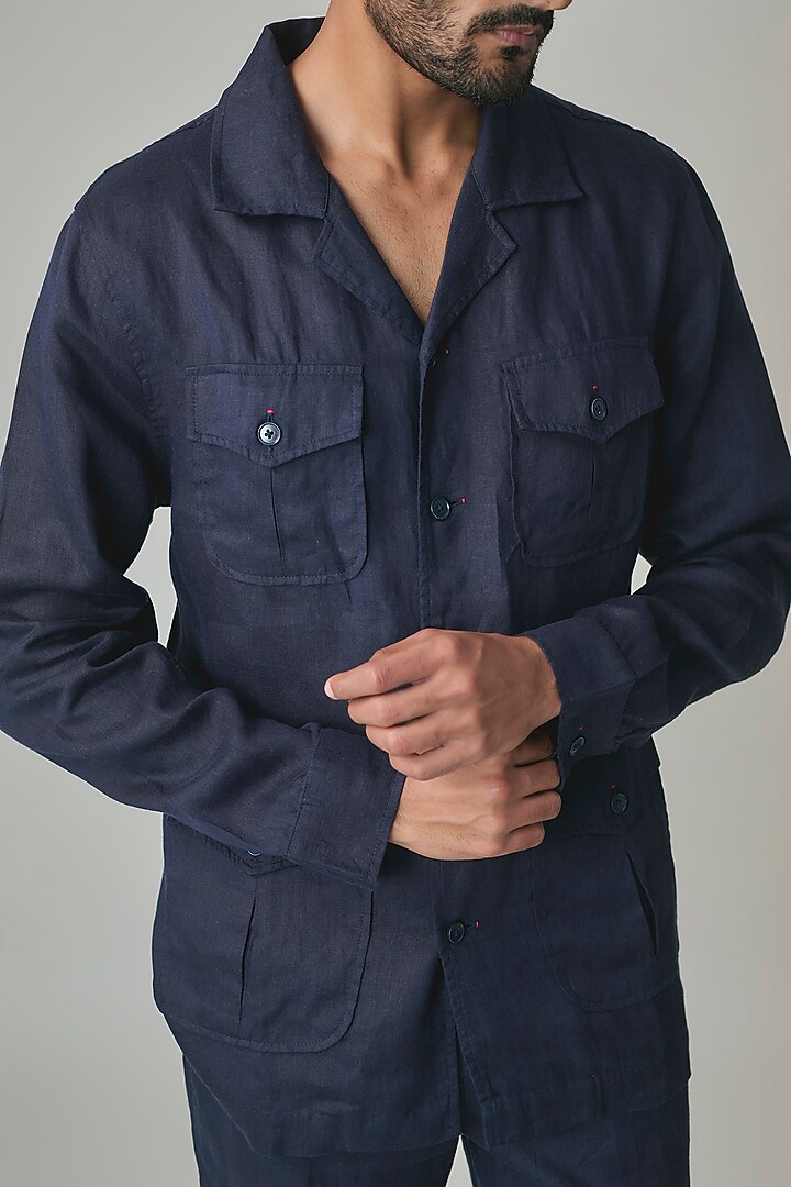 Navy Linen Jacket by Linen Bloom Men at Pernia's Pop Up Shop