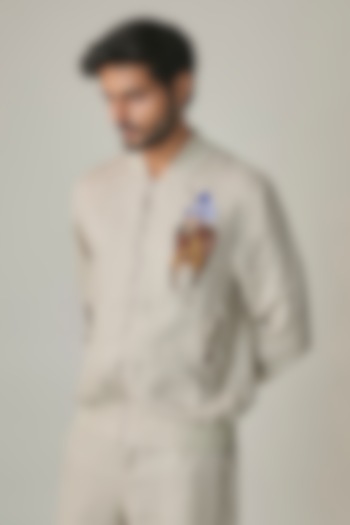 Beige Linen Jacket by Linen Bloom Men at Pernia's Pop Up Shop