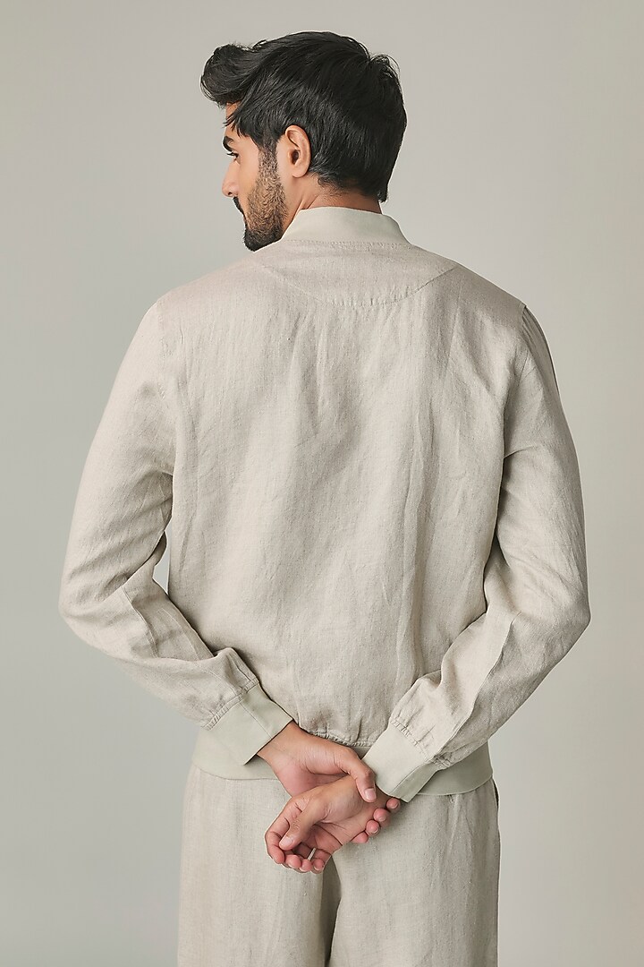 Beige Linen Jacket by Linen Bloom Men at Pernia's Pop Up Shop