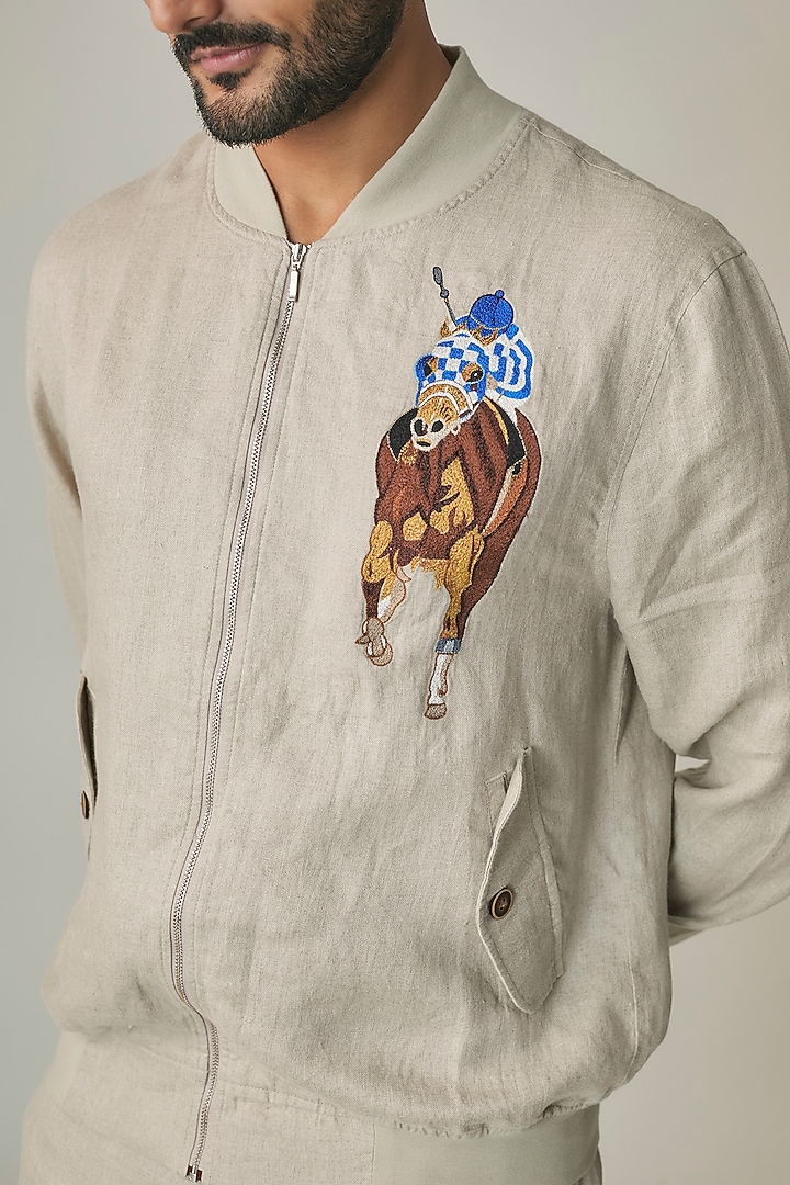 Beige Linen Jacket by Linen Bloom Men at Pernia's Pop Up Shop