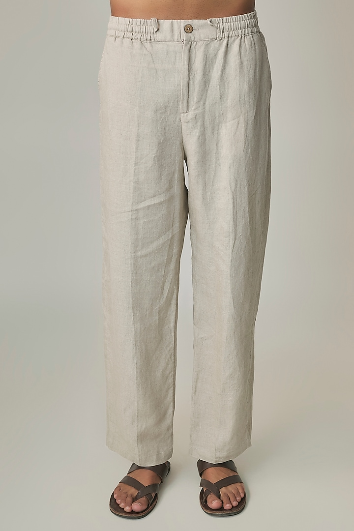 Dark Beige Linen Trousers by Linen Bloom Men at Pernia's Pop Up Shop