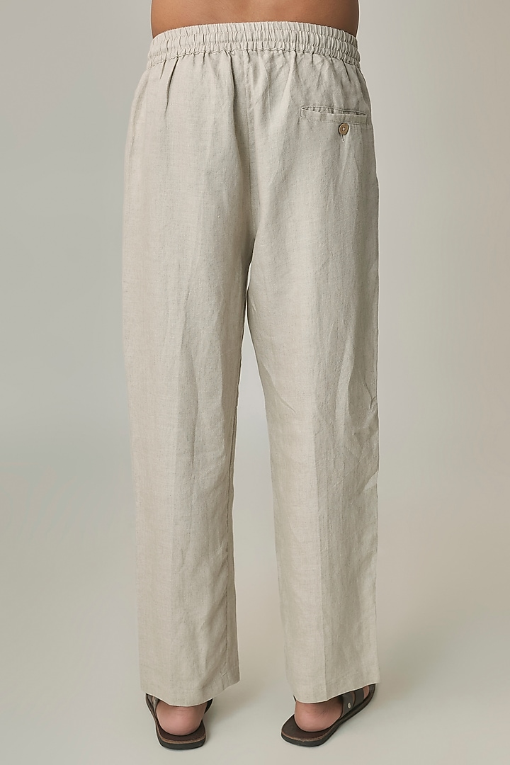 Dark Beige Linen Trousers by Linen Bloom Men at Pernia's Pop Up Shop