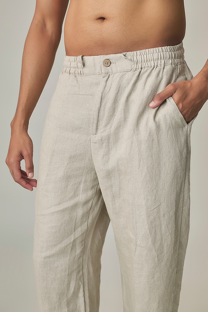 Dark Beige Linen Trousers by Linen Bloom Men at Pernia's Pop Up Shop