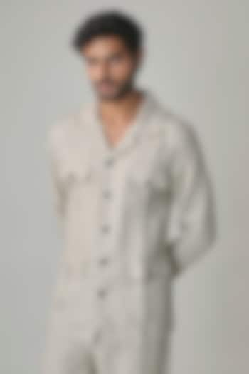 Dark Beige Linen Jacket by Linen Bloom Men at Pernia's Pop Up Shop