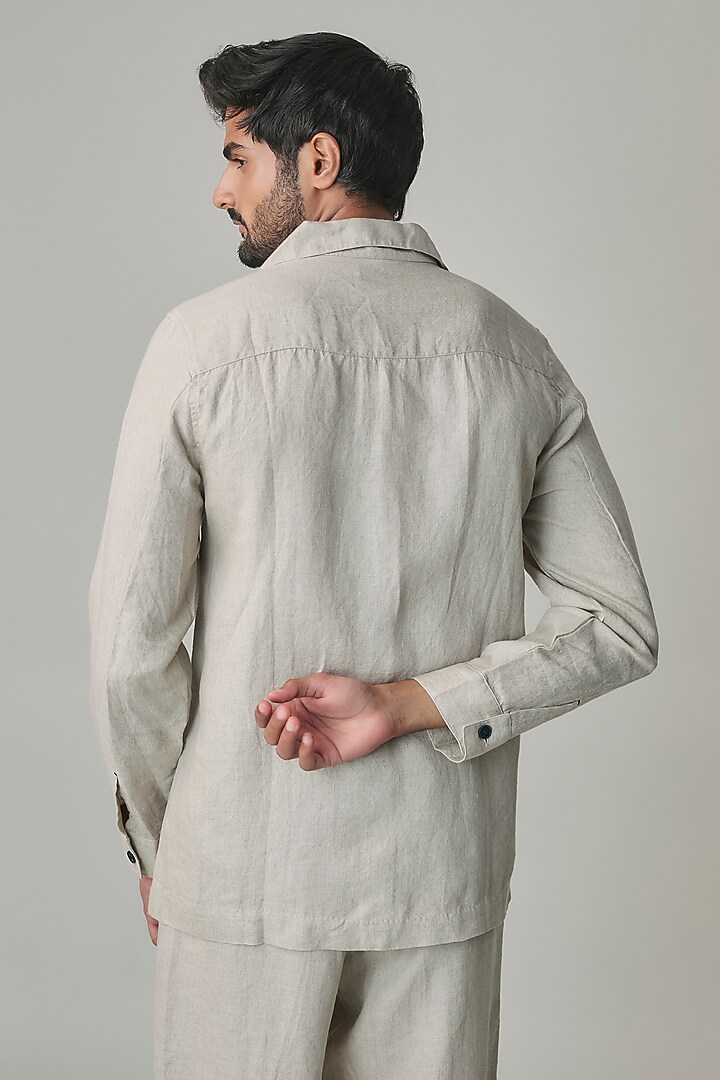 Dark Beige Linen Jacket by Linen Bloom Men at Pernia's Pop Up Shop