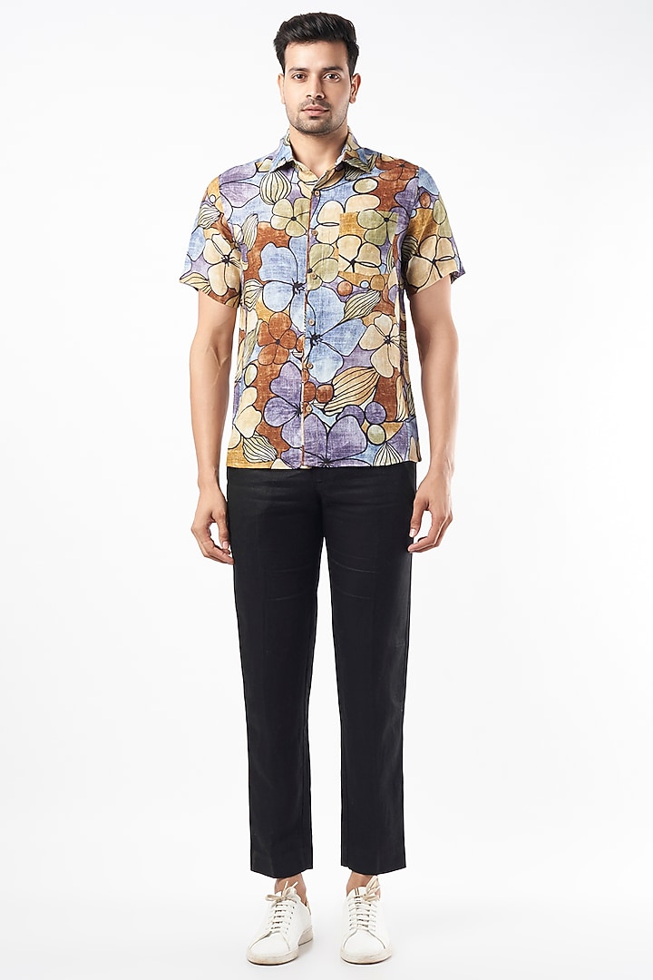 Multi-Colored Printed Party Wear Shirt by Linen Bloom Men at Pernia's Pop Up Shop