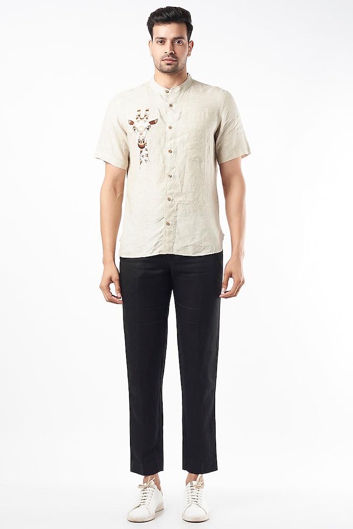 White Embroidered Party Wear Shirt by Linen Bloom Men at Pernia's Pop Up Shop