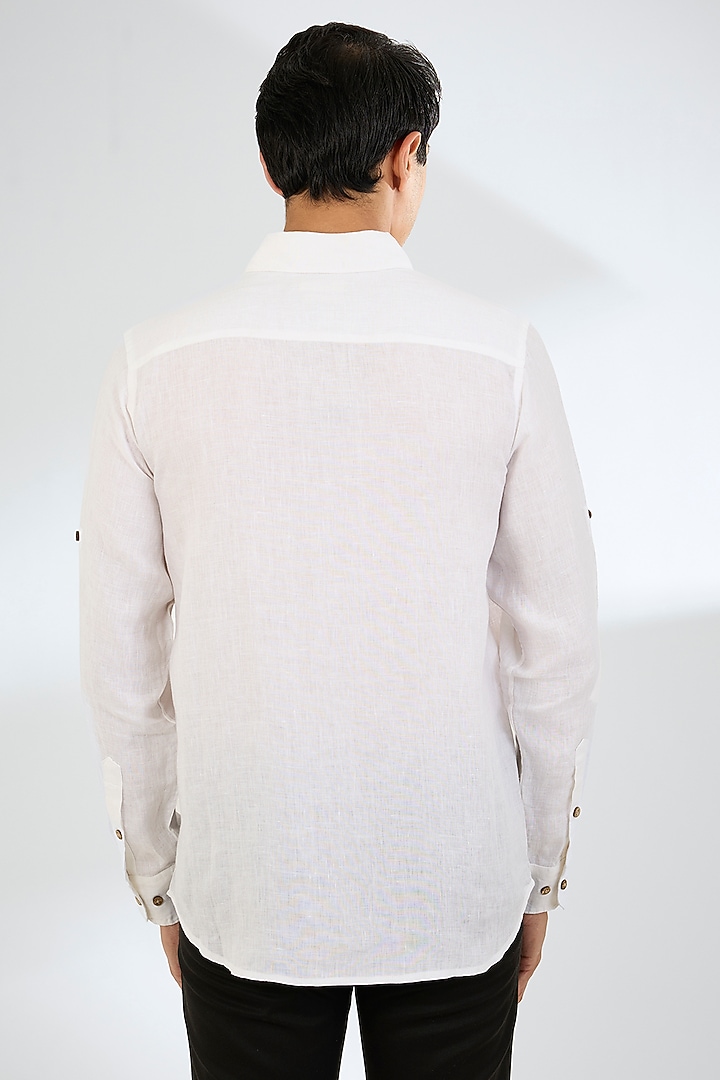 White Linen Party Wear Shirt by Linen Bloom Men at Pernia's Pop Up Shop