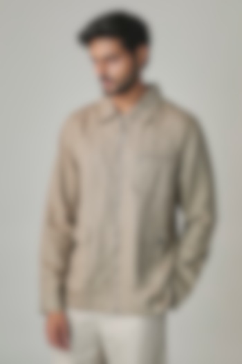 Khaki Linen Jacket by Linen Bloom Men at Pernia's Pop Up Shop