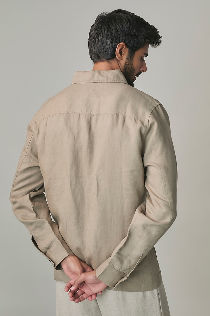 Khaki Linen Jacket by Linen Bloom Men at Pernia's Pop Up Shop