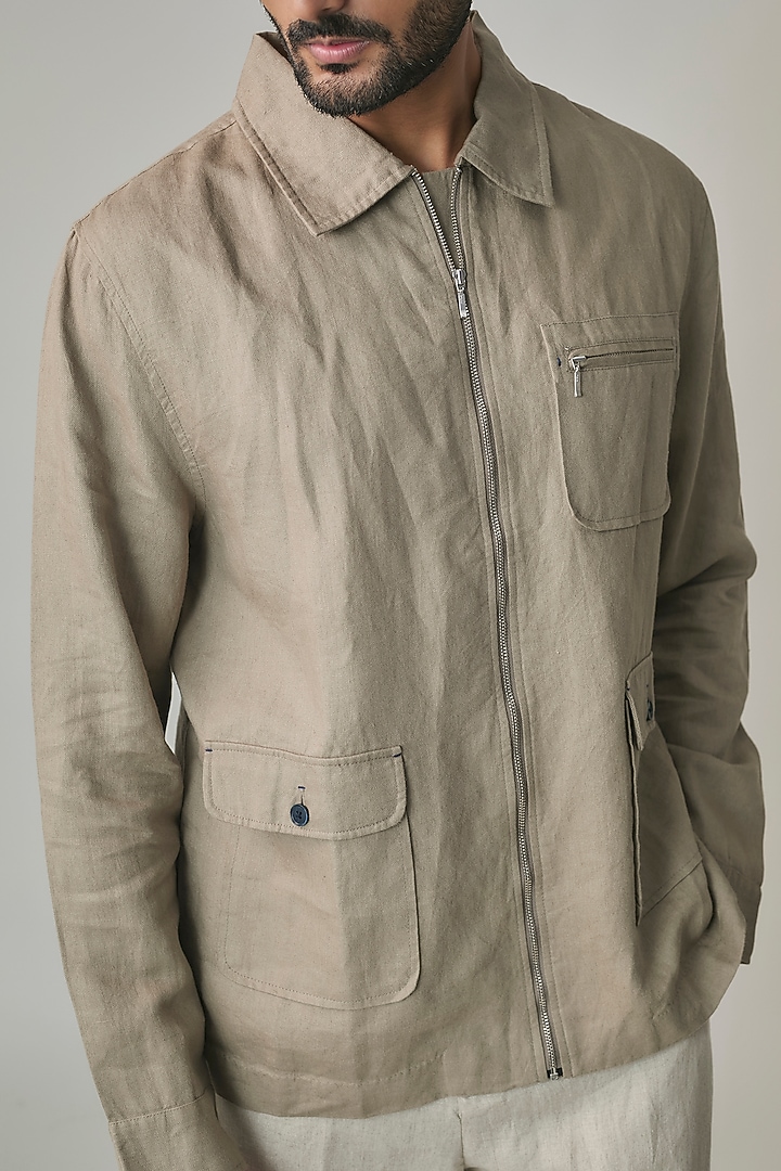 Khaki Linen Jacket by Linen Bloom Men at Pernia's Pop Up Shop