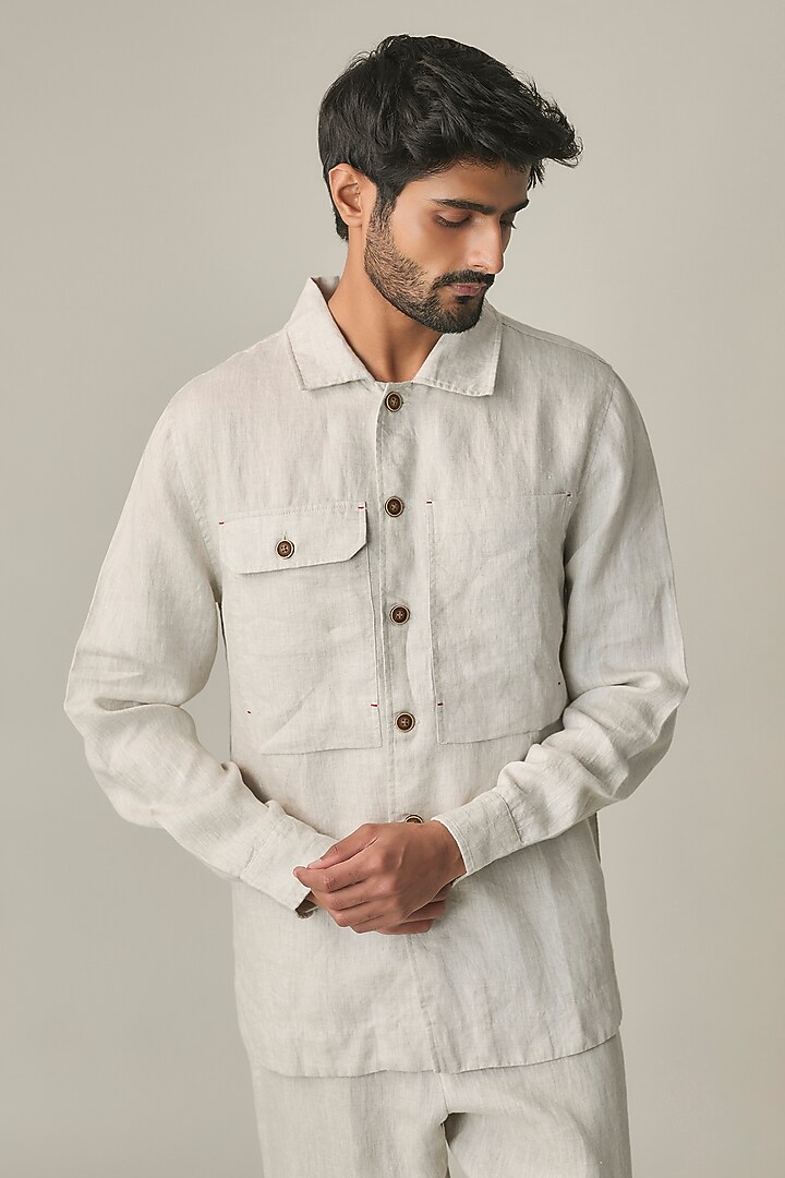 Light Beige Linen Jacket by Linen Bloom Men at Pernia's Pop Up Shop
