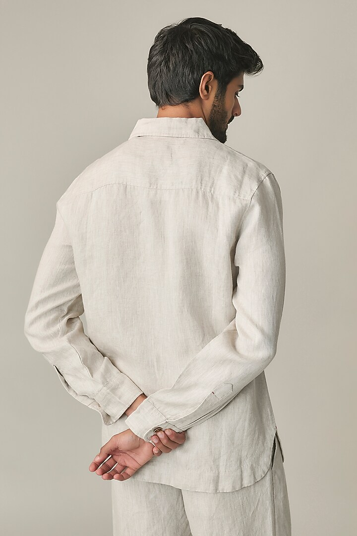 Light Beige Linen Jacket by Linen Bloom Men at Pernia's Pop Up Shop