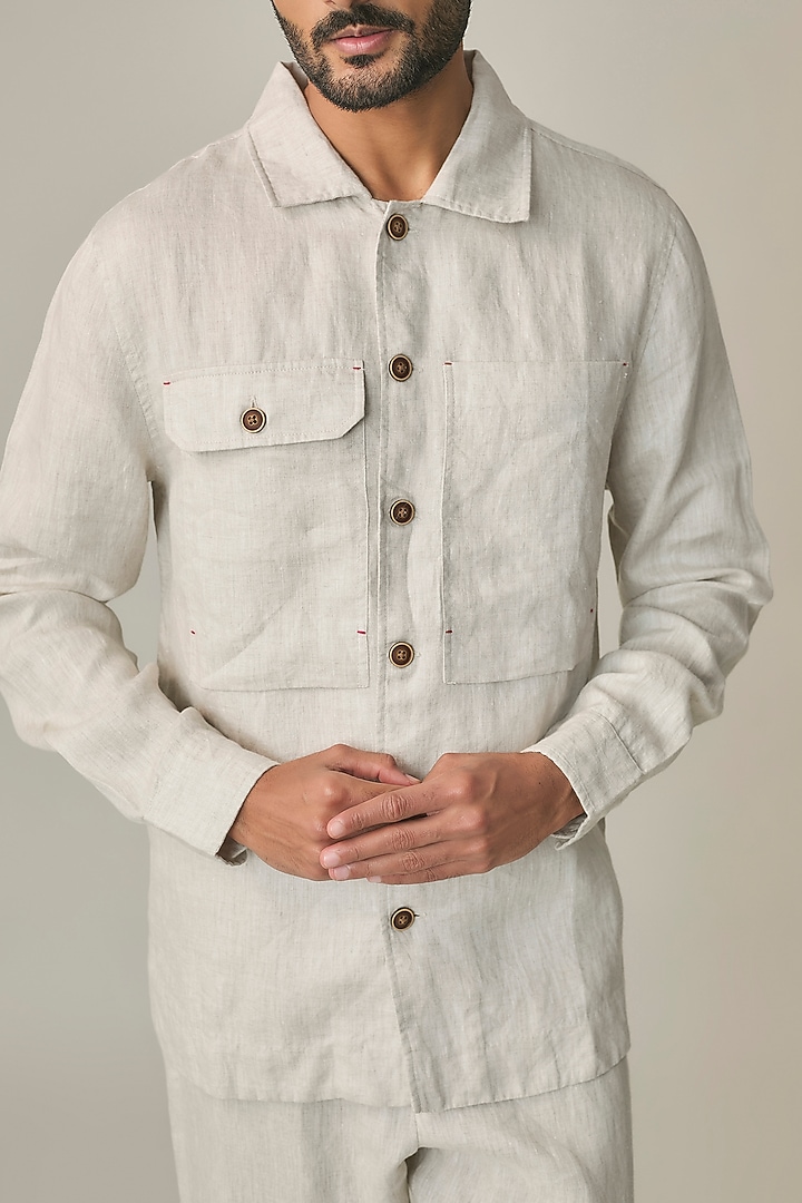 Light Beige Linen Jacket by Linen Bloom Men at Pernia's Pop Up Shop