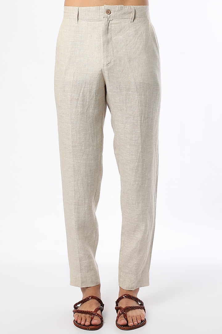 Beige Linen Pant by Linen Bloom Men