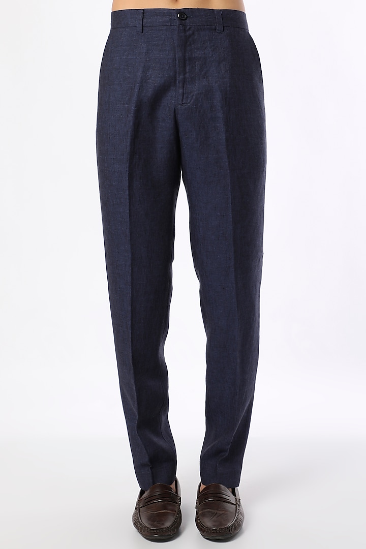 Navy Blue Linen Pant by Linen Bloom Men