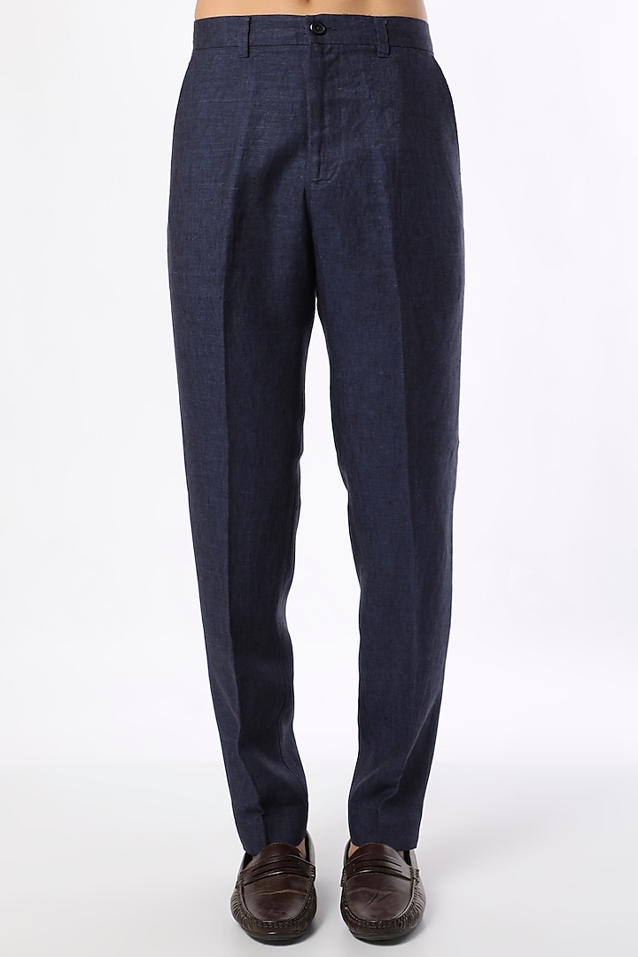 Navy Blue Linen Pant by Linen Bloom Men at Pernia's Pop Up Shop