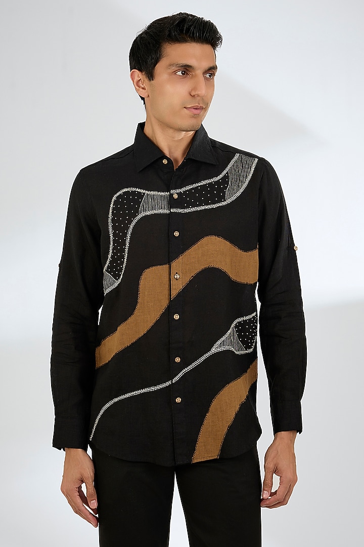 Black Linen Shirt by Linen Bloom Men