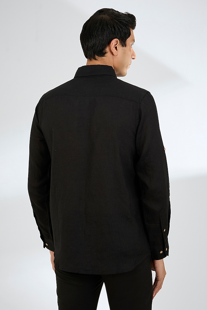 Black Linen Wedding Shirt by Linen Bloom Men at Pernia's Pop Up Shop