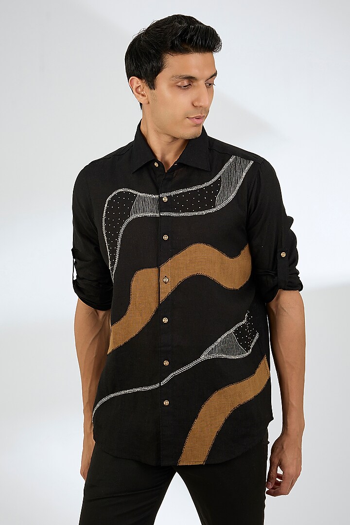Black Linen Wedding Shirt by Linen Bloom Men at Pernia's Pop Up Shop
