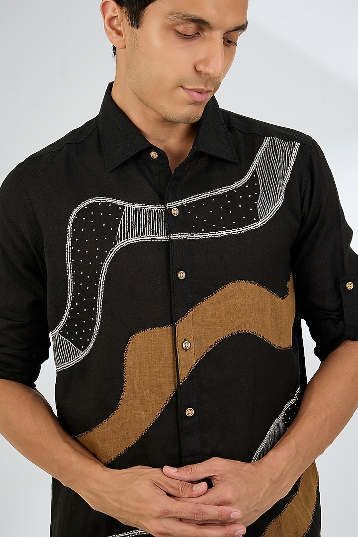 Black Linen Wedding Shirt by Linen Bloom Men at Pernia's Pop Up Shop